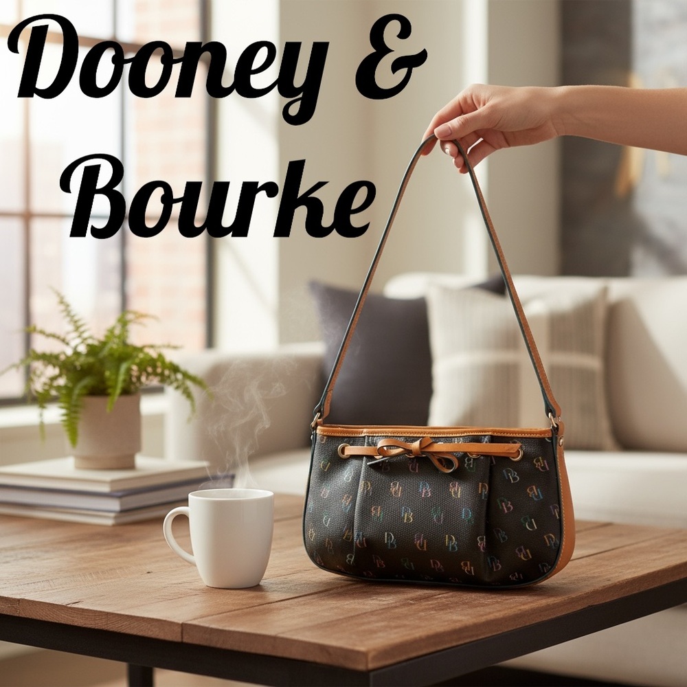 Dooney & Bourke Vintage Black and Tan Shoulder Bag 10” drop in EUC